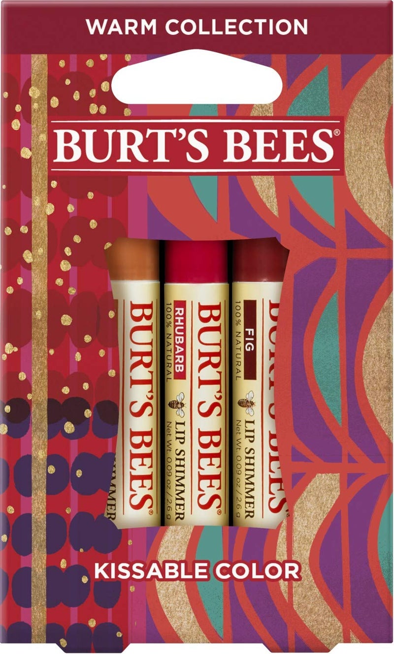 Burt's Bees Kissable Color Holiday Gift Set, 3 Lip Shimmers in Gift Box, Warm Collection in Peony, Fig and Rhubarb - Image 1